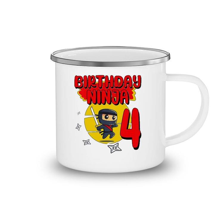 Kids Birthday Ninja 4 Years Old Bday Party Gift For Little Ninja Camping Mug