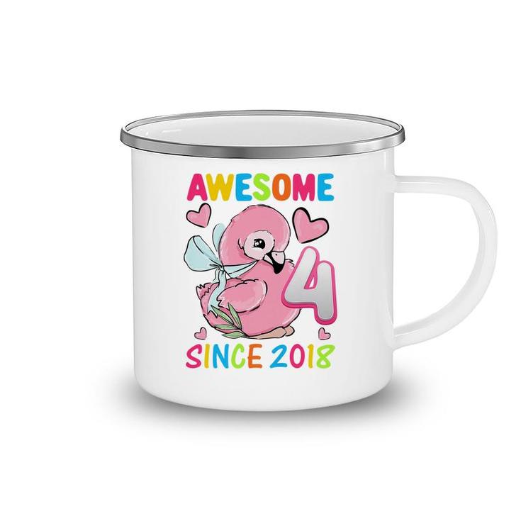 Kids Kids 4Th Birthday Party Flamingo Girl 4 Years Old Birthday Premium Camping Mug