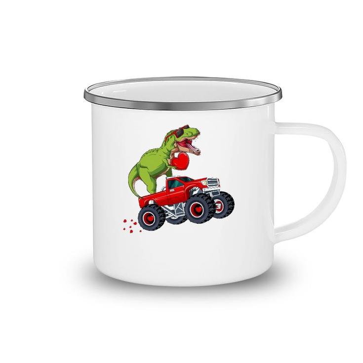 Kids Valentine's Day T Rex Riding Monster Truck Funny Toddler Camping Mug
