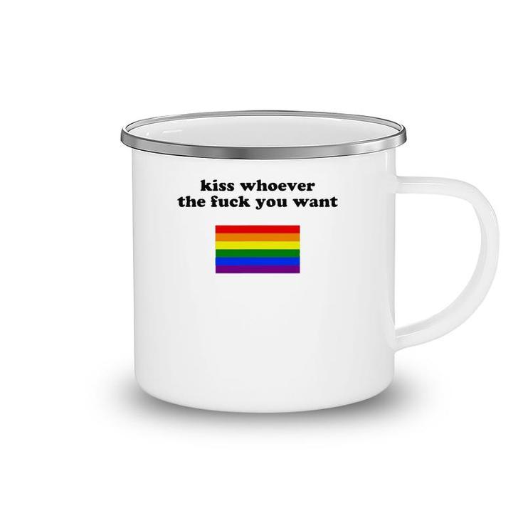 Kiss Whoever You Want Lgbtq Gay Pride Rainbow Flag Camping Mug