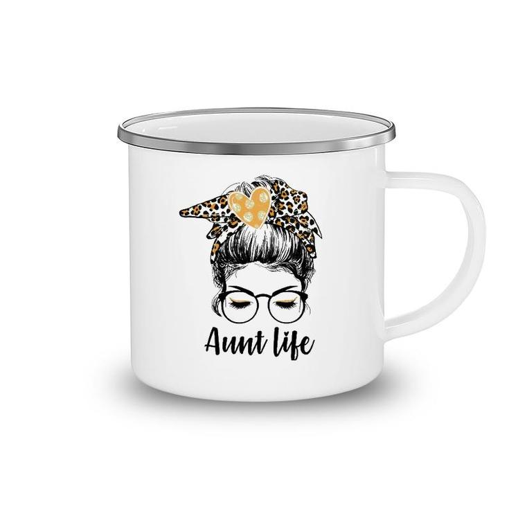 Leopard Auties Aunt Life Cute Messy Bun Girl Mother's Day Camping Mug