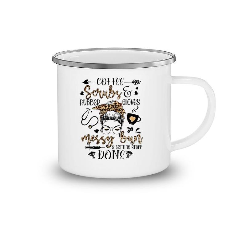 Leopard Nurse Messy Bun Getting Stuff Done Funny Nurse Life Camping Mug