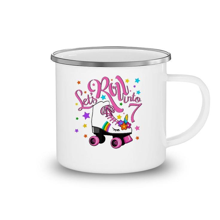 Let's Roll Into 7Th Birthday Unicorn Roller Skate 7 Yrs Old Camping Mug