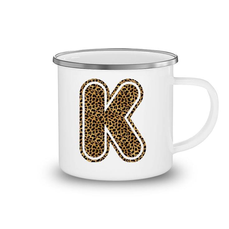 Letter K Leopard Print Initial Case Funny Birthday Gift Camping Mug