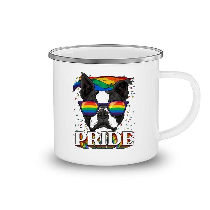 Lgbt Boston Terrier Gay Pride Lgbtq Rainbow Flag Sunglasses Camping Mug