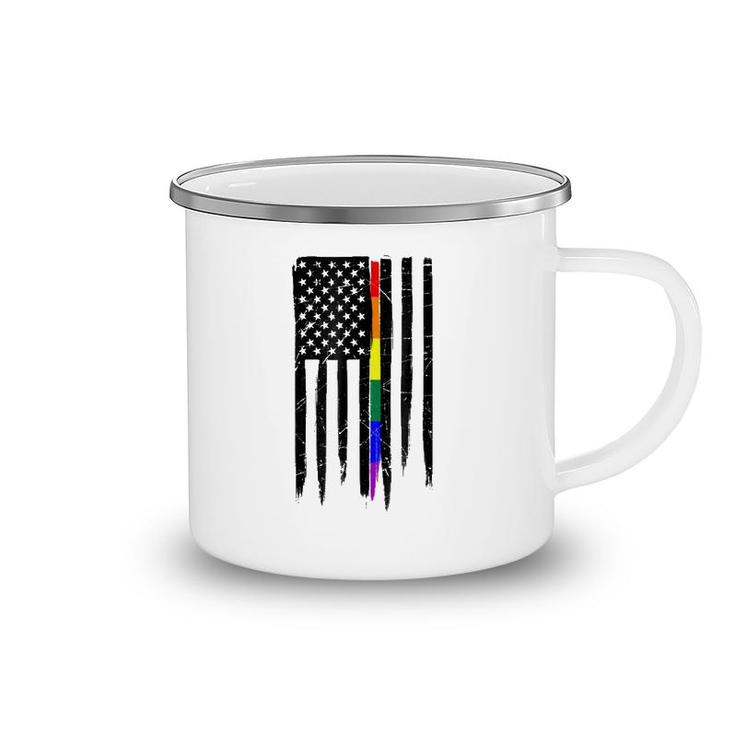 Lgbt Gay Pride Thin Line American Flag Camping Mug