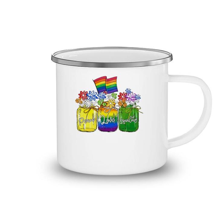 Lgbt Peace Love Equality , Rainbow Floral Lgbt Flag Camping Mug
