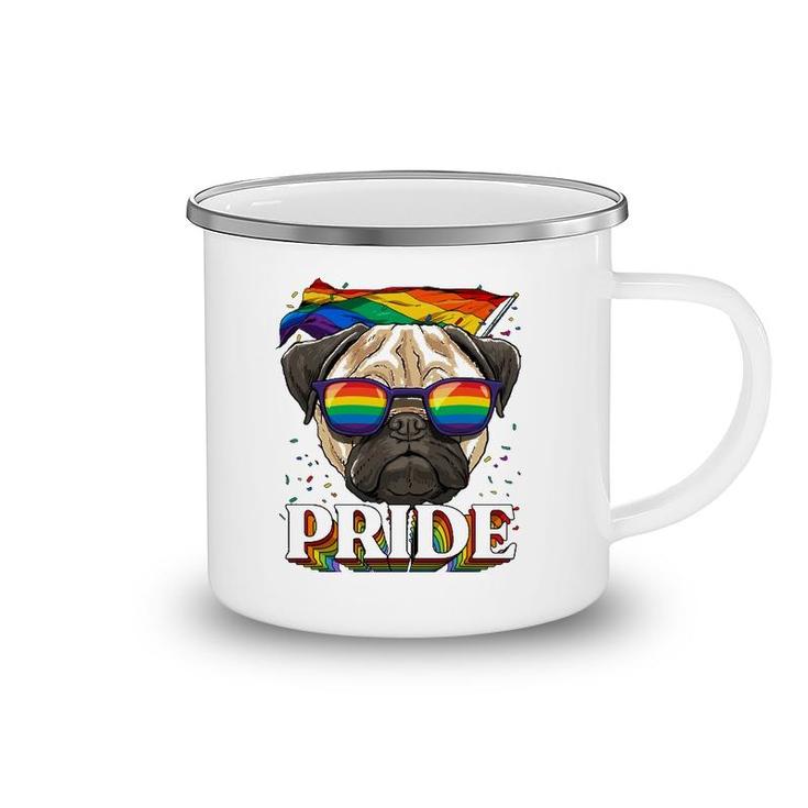 Lgbt Pug Gay Pride Lgbtq Rainbow Flag Sunglasses Camping Mug