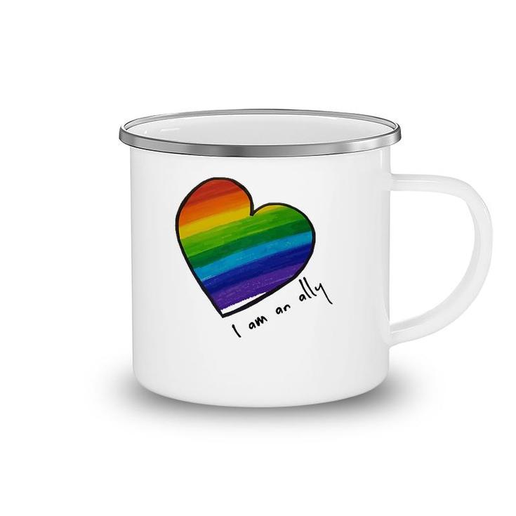 Lgbtq I Am An Ally Rainbow Heart Camping Mug