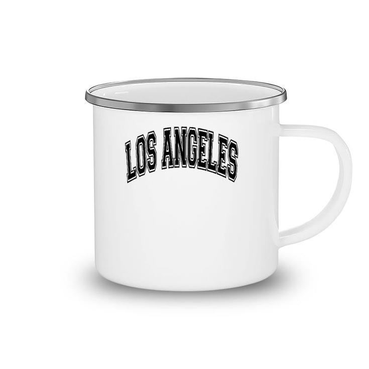 Los Angeles California Varsity Style Text Gray Black Print Pullover Camping Mug