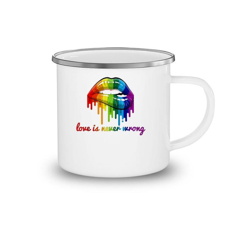 Love Is Never Wrong Lgbt Quote Gay Pride Rainbow Lips Gift Raglan Baseball Tee Camping Mug