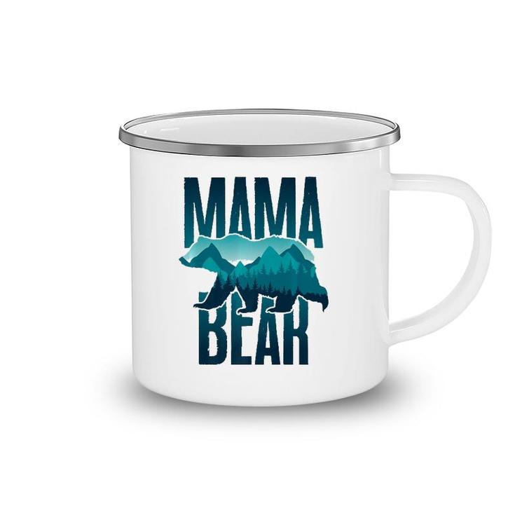 Mama Bear With Mountain And Forest Silhouette Camping Mug