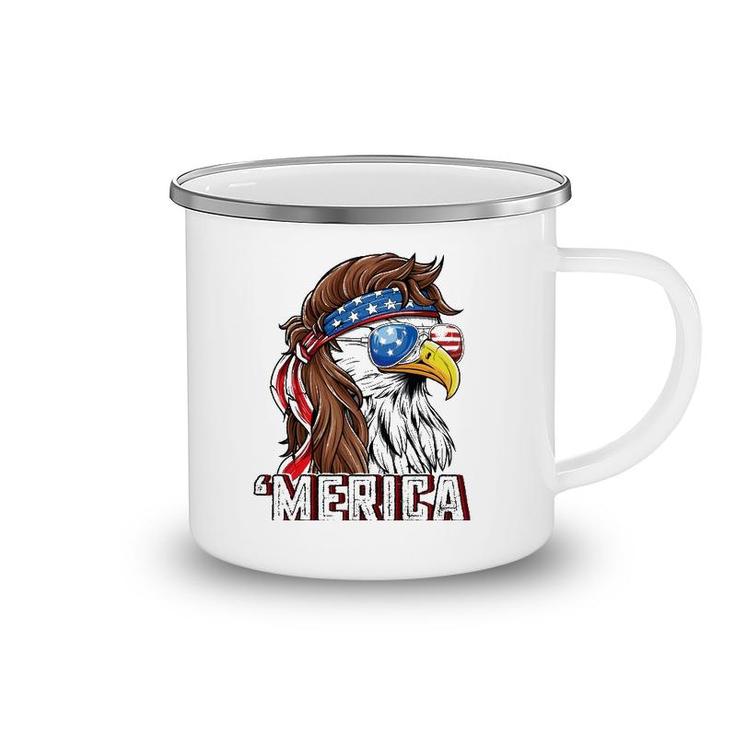 Merica Usa American Flag Patriotic 4Th Of July Bald Eagle Camping Mug