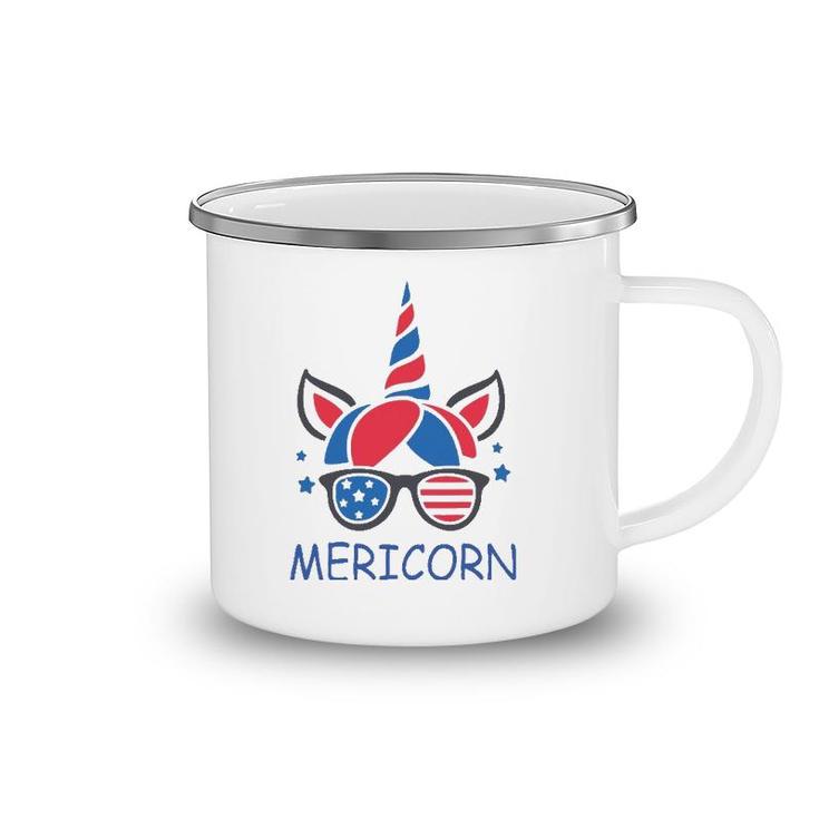 Mericorn 4Th Of July Unicorn Usa American Flag Teen Girls Camping Mug