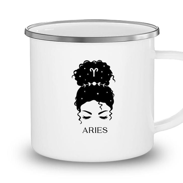Messy Bun Zodiac Astrology Aries Girls Birthday Gift Camping Mug