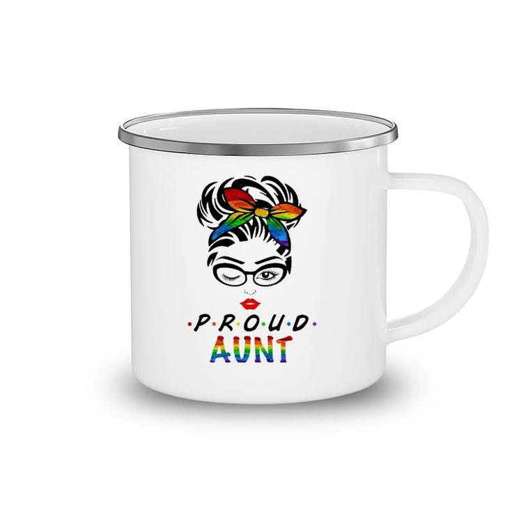 Messy Hair Bun Proud Aunt Lgbt Gay Pride Support Lgbtq Camping Mug