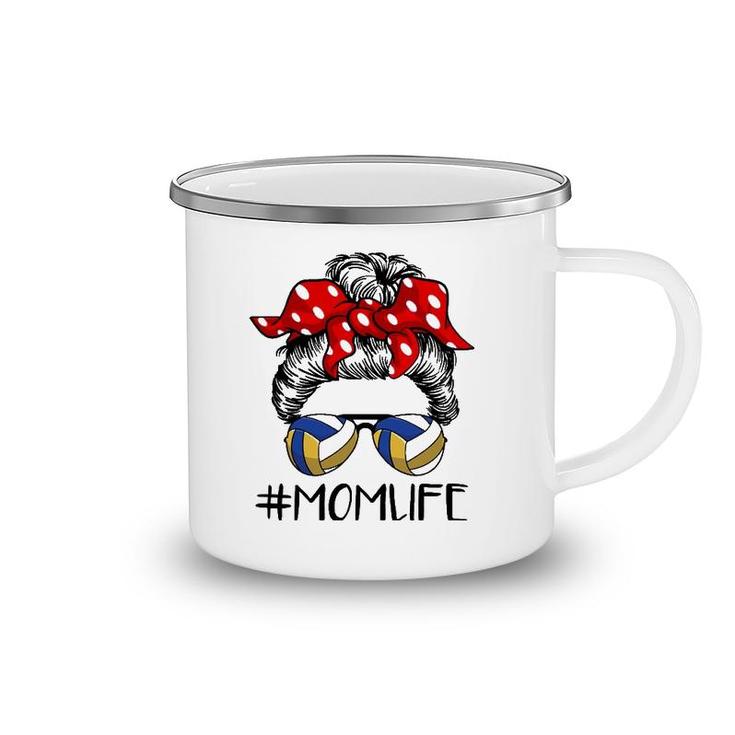 Mom Life Volleyball Messy Bun For Mother's Day Camping Mug
