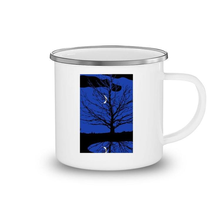 Moon With Tree Cobalt Blue And Black Camping Mug
