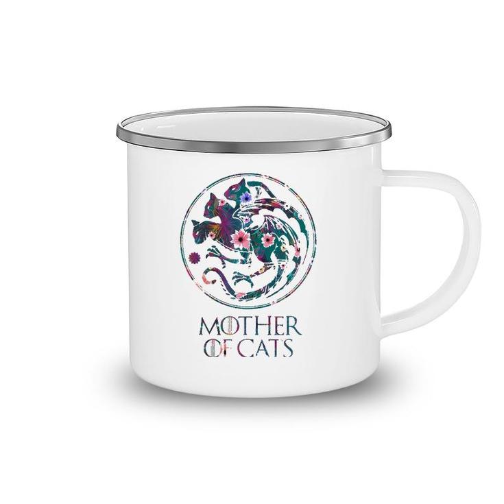 Mother Of Cats With Floral Art - Gift For Cat Lovers Camping Mug