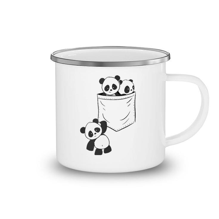 Panda Lovers Cute Kawaii Baby Pandas In Pocket V-Neck Camping Mug