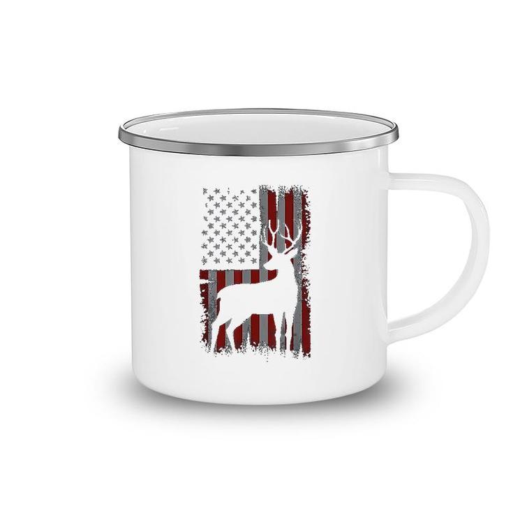 Patriotic American Flag Deer Hunter Gift Camping Mug