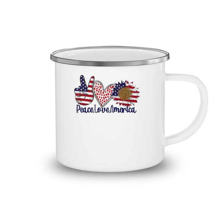 Peace Love America 4Th July Patriotic Sunflower Heart Sign Camping Mug