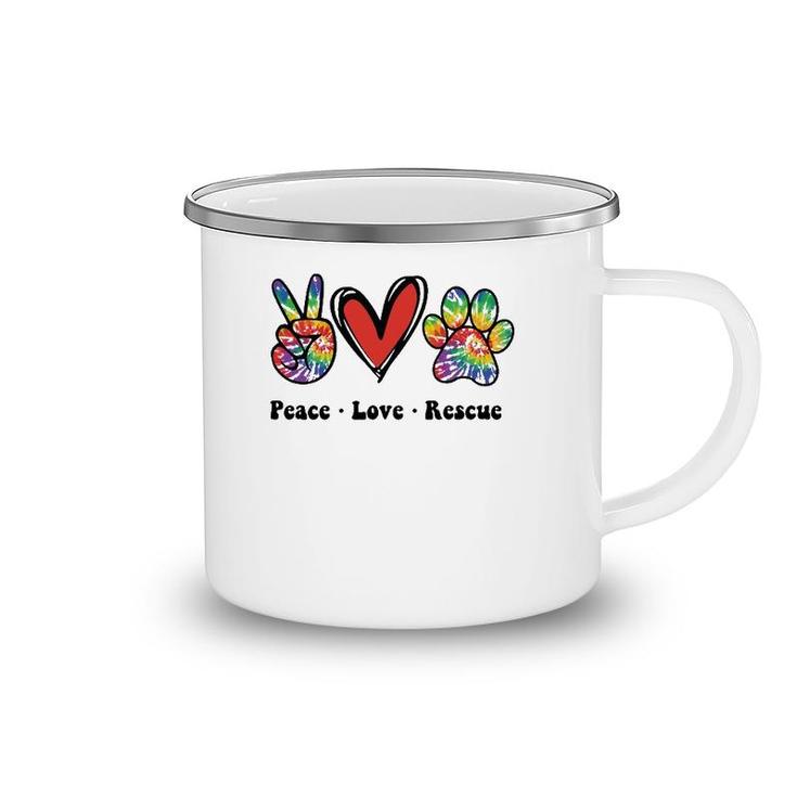 Peace Love And Rescue Peace Sign Heart Paw Print Cat And Dog Camping Mug