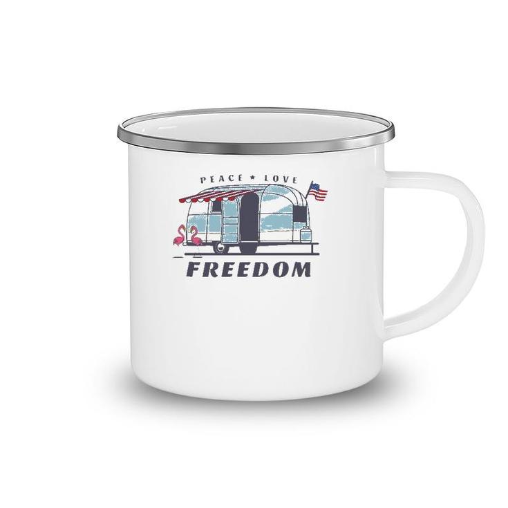 Peace Love Freedom 4Th Of July Avion Airstream Retro Trailer Camping Mug