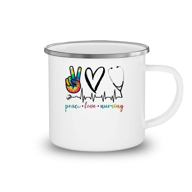 Peace Love Nurse Tie Dye Camping Mug
