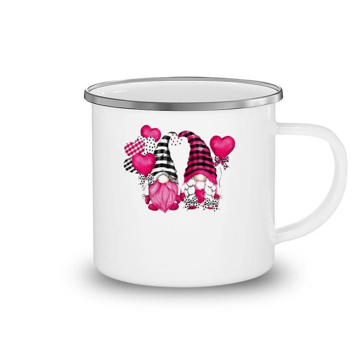 Pink Buffalo Plaid And Heart Balloons Valentine's Day Gnome Raglan Baseball Tee Camping Mug