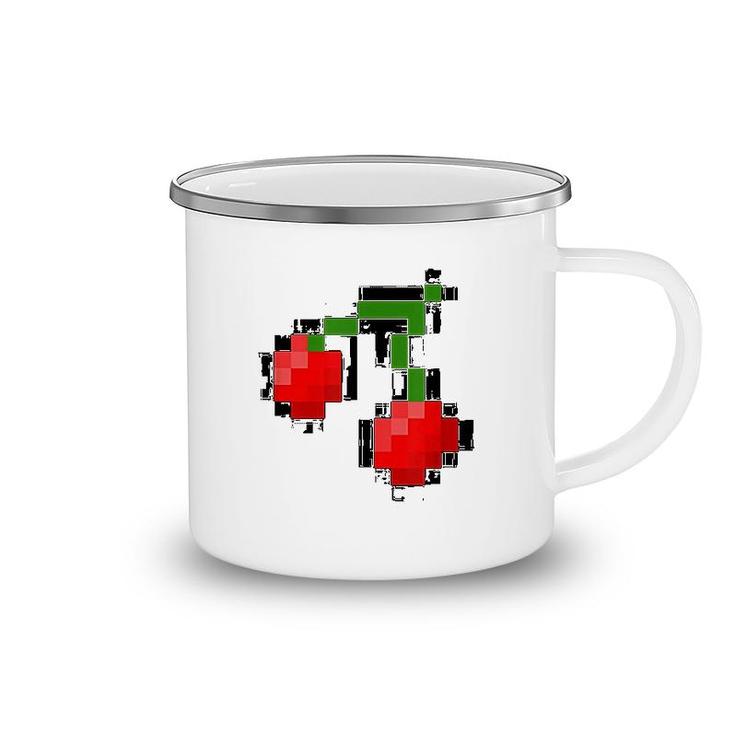 Pixel Cherries  8 Bit Video Game Graphic Camping Mug