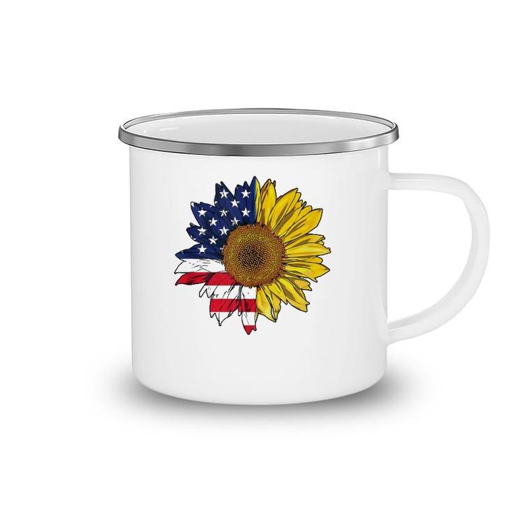 Plus Size Graphic Sunflower Painting With American Flag  Camping Mug