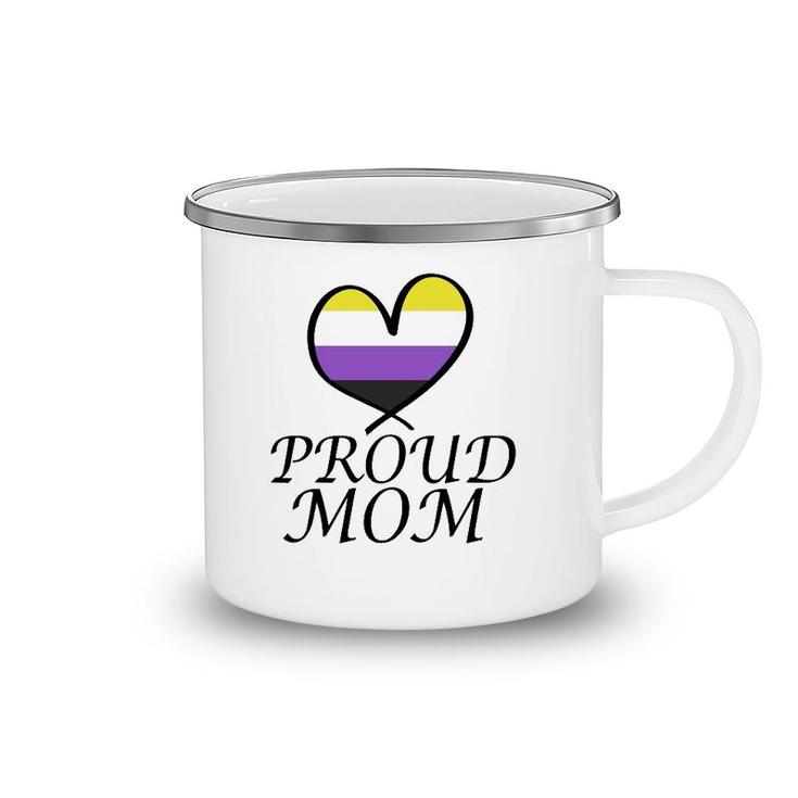 Proud Mom Heart Flag Lgbt Gay Pride Support Nonbinary Lgbtq  Camping Mug