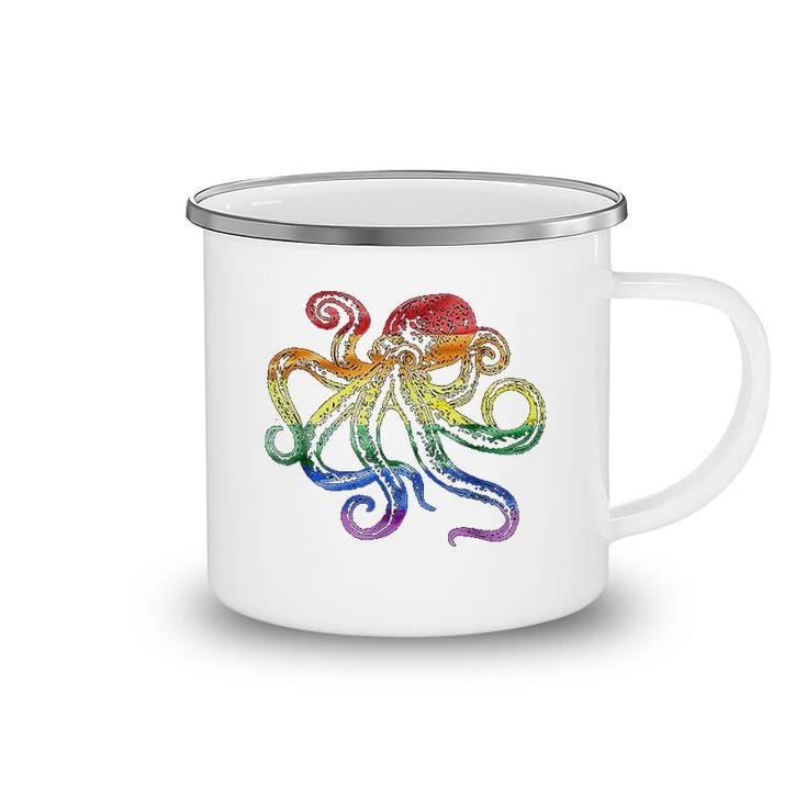 Rainbow Octopus Colorful Pride Camping Mug