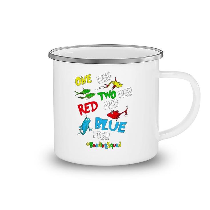 Reading Teacher Squad One Two Red Blue Fish Funny Camping Mug
