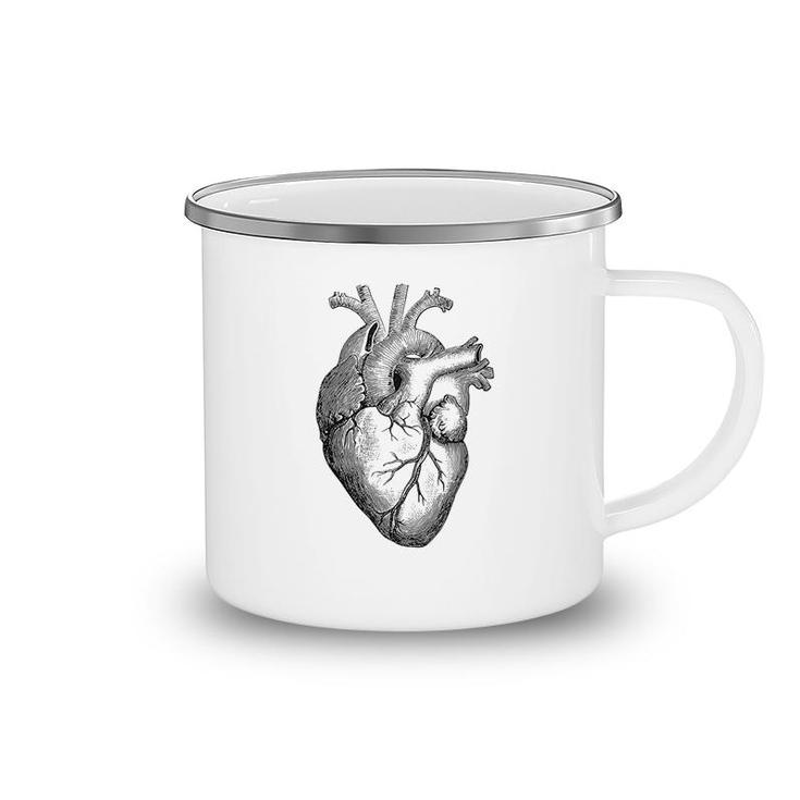 Real Anatomical Human Heart Drawing Camping Mug