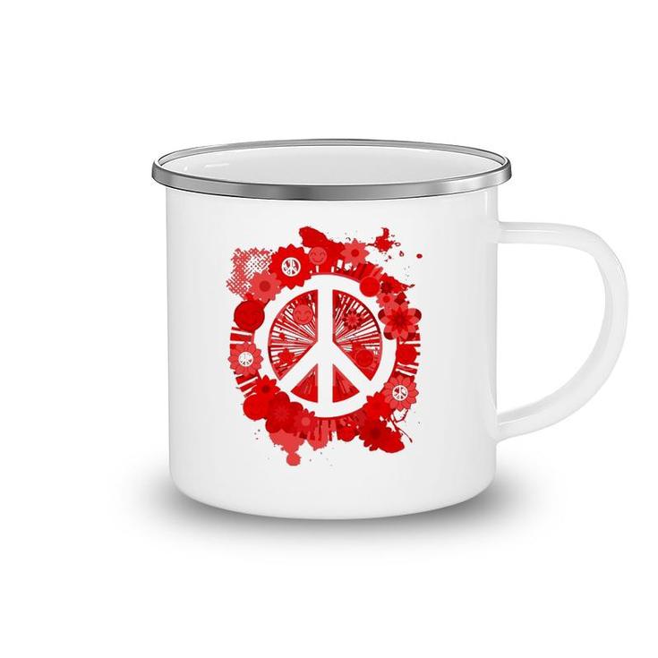 Red Peace Sign 70S Hippie Happiness Flowers Camping Mug