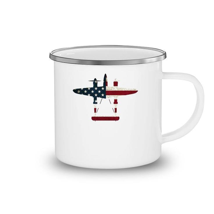 Retro Usa Aircraft Warbird Pilot Gift Flag P-38 Lightning Camping Mug