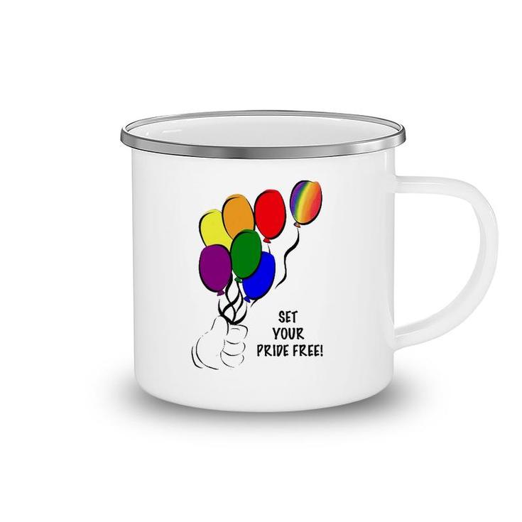 Set Your Pride Free Rainbow Balloon Lgbt Gift Camping Mug