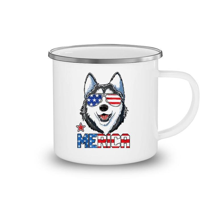 Siberian Husky 4Th Of July Gifts Merica Men American Flag  Camping Mug