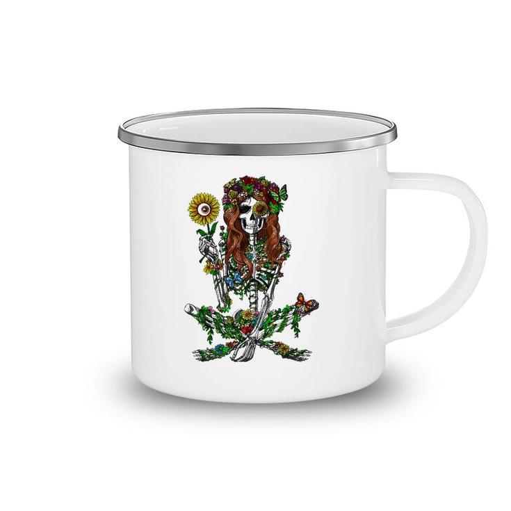 Skeleton Hippie Psychedelic Sunflower Nature Floral Women Camping Mug
