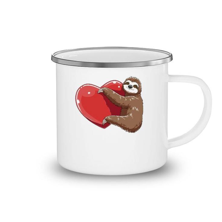 Sloth Heart Valentine's Day Sloth Lovers Sloth Hugging Heart Camping Mug