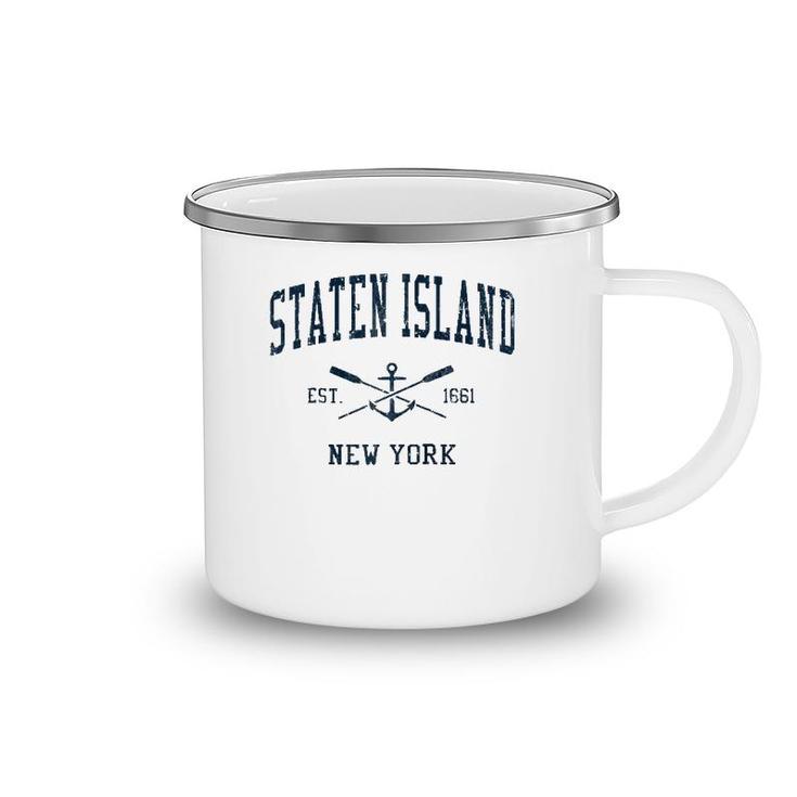 Staten Island Ny Vintage Navy Crossed Oars & Boat Anchor  Camping Mug