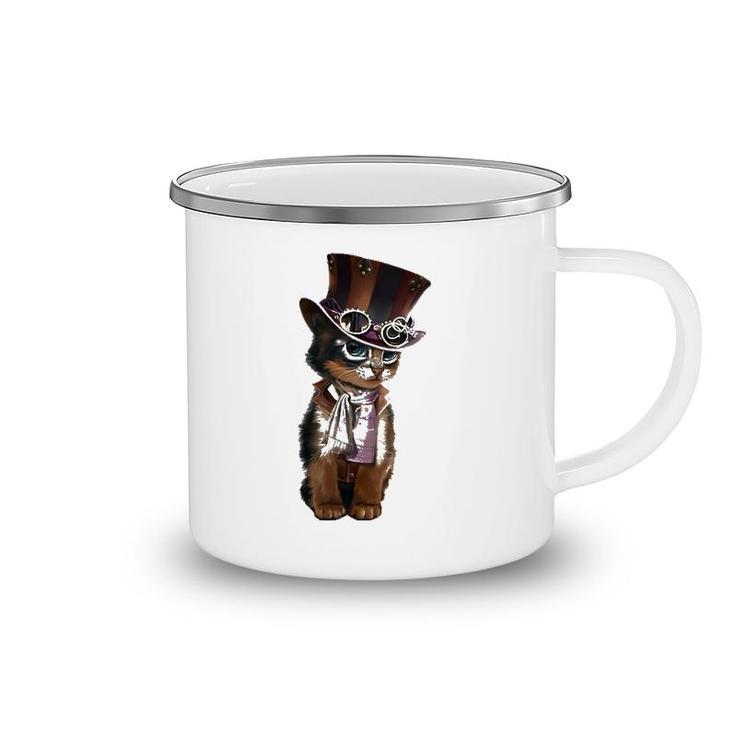 Steampunk Kitten With Hat, Glasses Gift Vintage Camping Mug