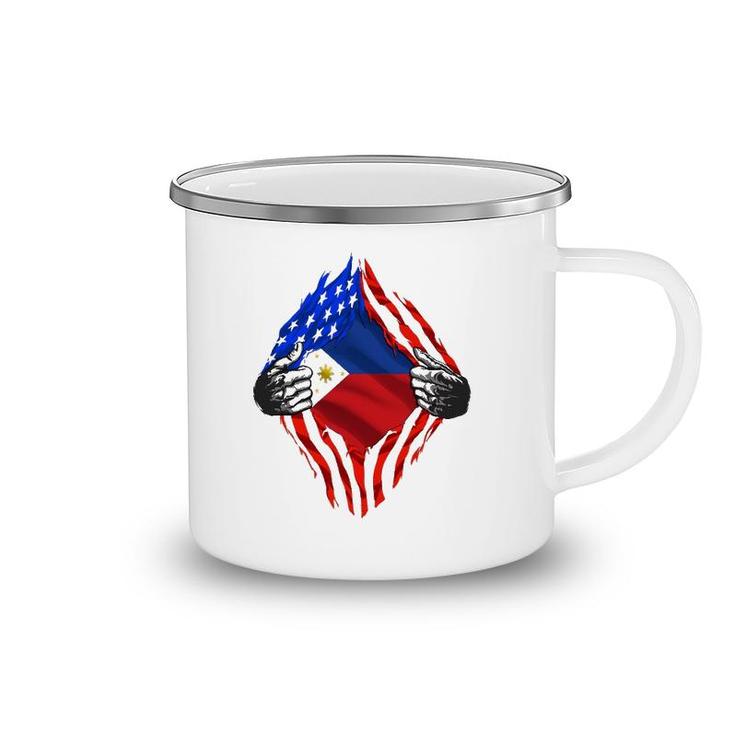 Super Filipino Heritage Philippines Roots Usa Flag Gift Camping Mug