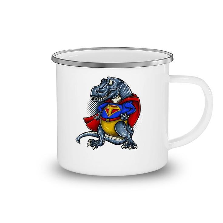 T Rex Dinosaur Cartoon Superhero Retro Cute Dino Tee Camping Mug