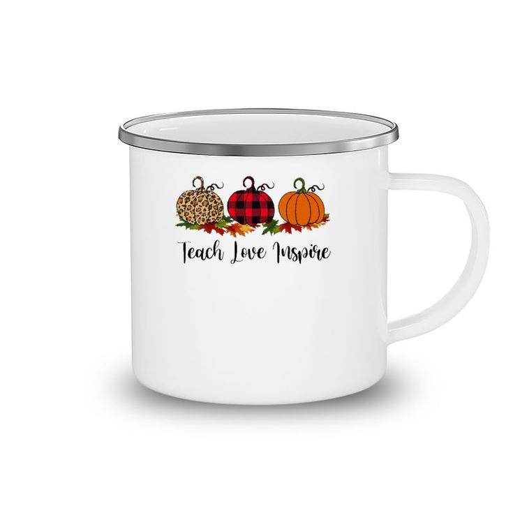 Teach Love Inspire Teacher  Autumn Fall Pumpkin Leopard Camping Mug