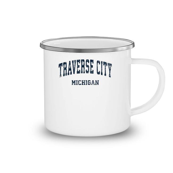 Traverse City Michigan Mi Vintage Varsity Sports Navy Design Camping Mug