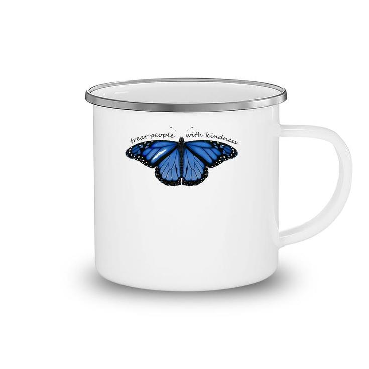 Treat People With Kindness Blue Butterfly Camping Mug