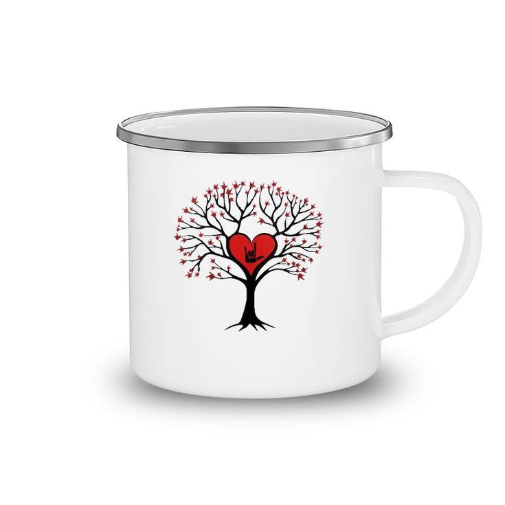 Tree Hearts I Love You Asl Sign Language Valentine's Day Camping Mug